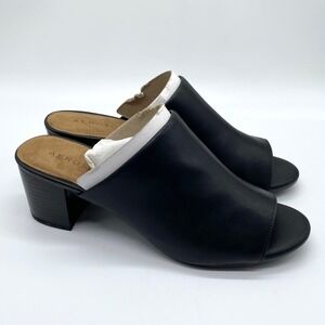 Aerosoles Womens Size 9 Black Mules Block Heels Open Toe Slip On Shoes